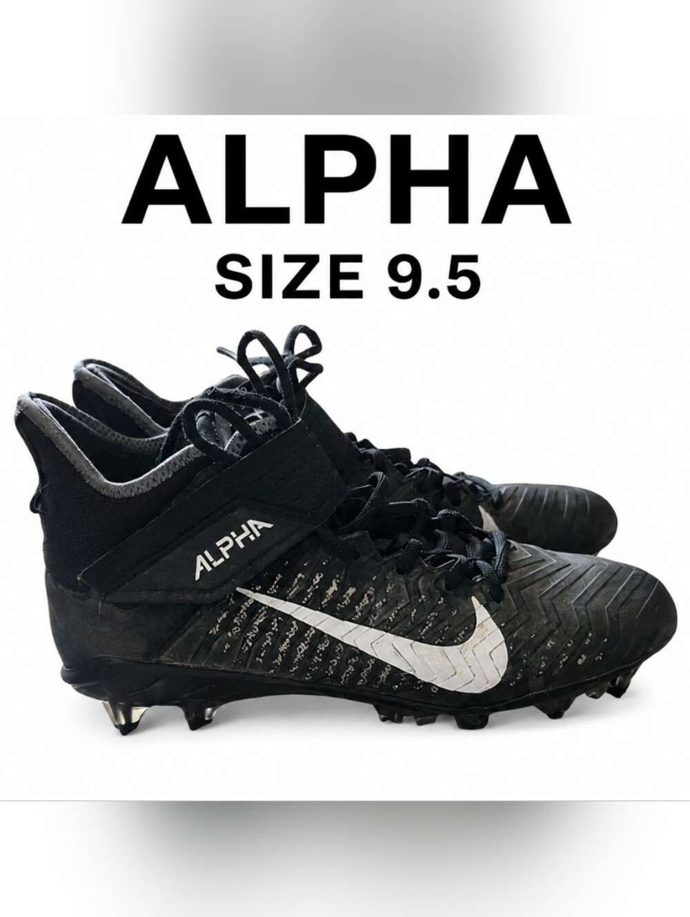 Nike Alpha Football Cleats Men's Size 9.5 Black Mid Top Molded Stud Athletic